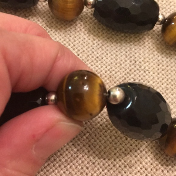 Tigers Eye & Black Bead Necklace Sterling Clasp - Picture 8 of 8